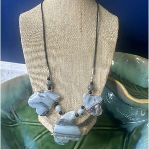 Handcrafted Lace Moss Agate Gemstone Heart beads on a corded Necklace 16”
